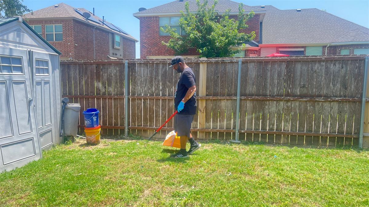 Poop Savvy technician working across a residential yard