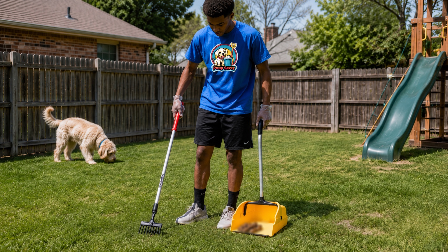 Poop Savvy technician cleaning a customer's yard